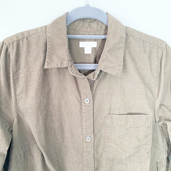 J. Jill corduroy green-brown long sleeve button front collared knee length dress - Picture 3 of 10